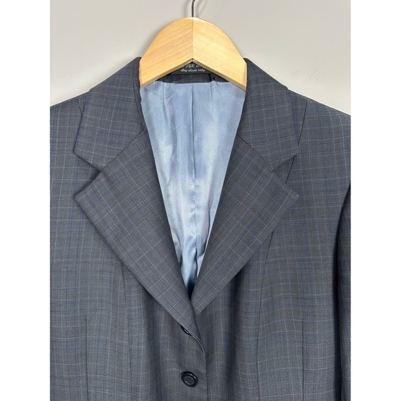 R J CLASSICS Platinum Women's Plaid Blazer Jacket Size 10R Dark Gray Blue - Picture 2 of 11